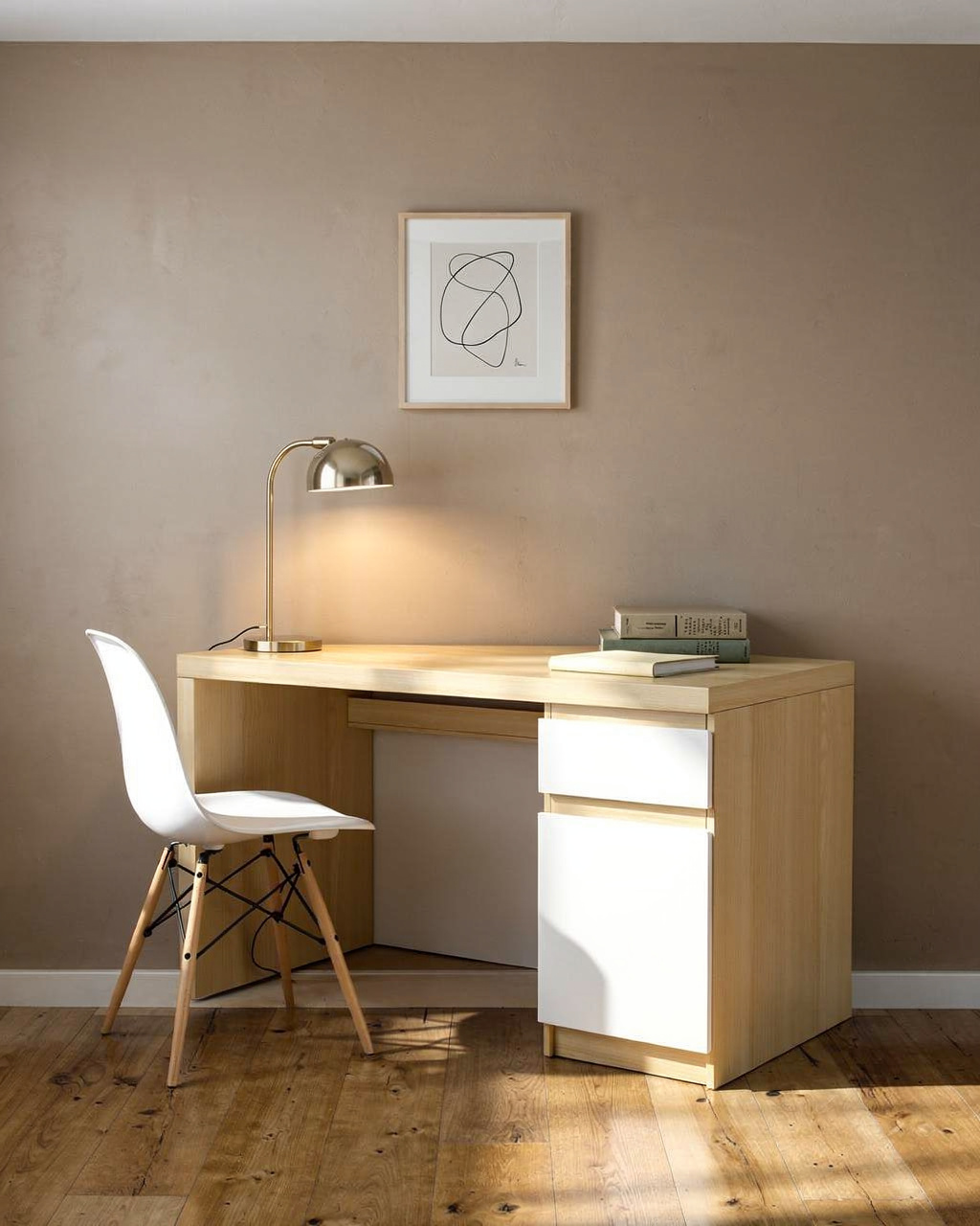 Arke Office Desk with Drawer, Oak and White