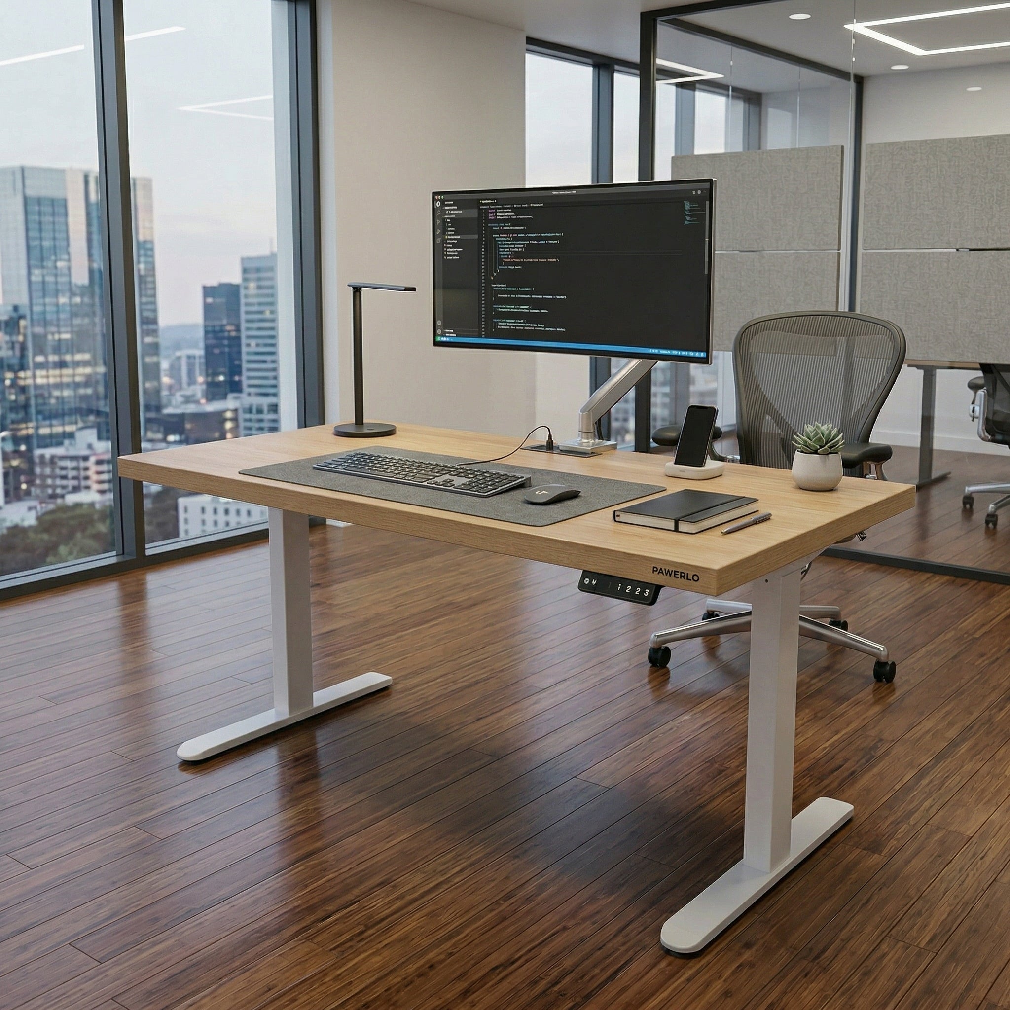 Äste Electric Standing Desk, 1.4M, Oak & White, with Charger