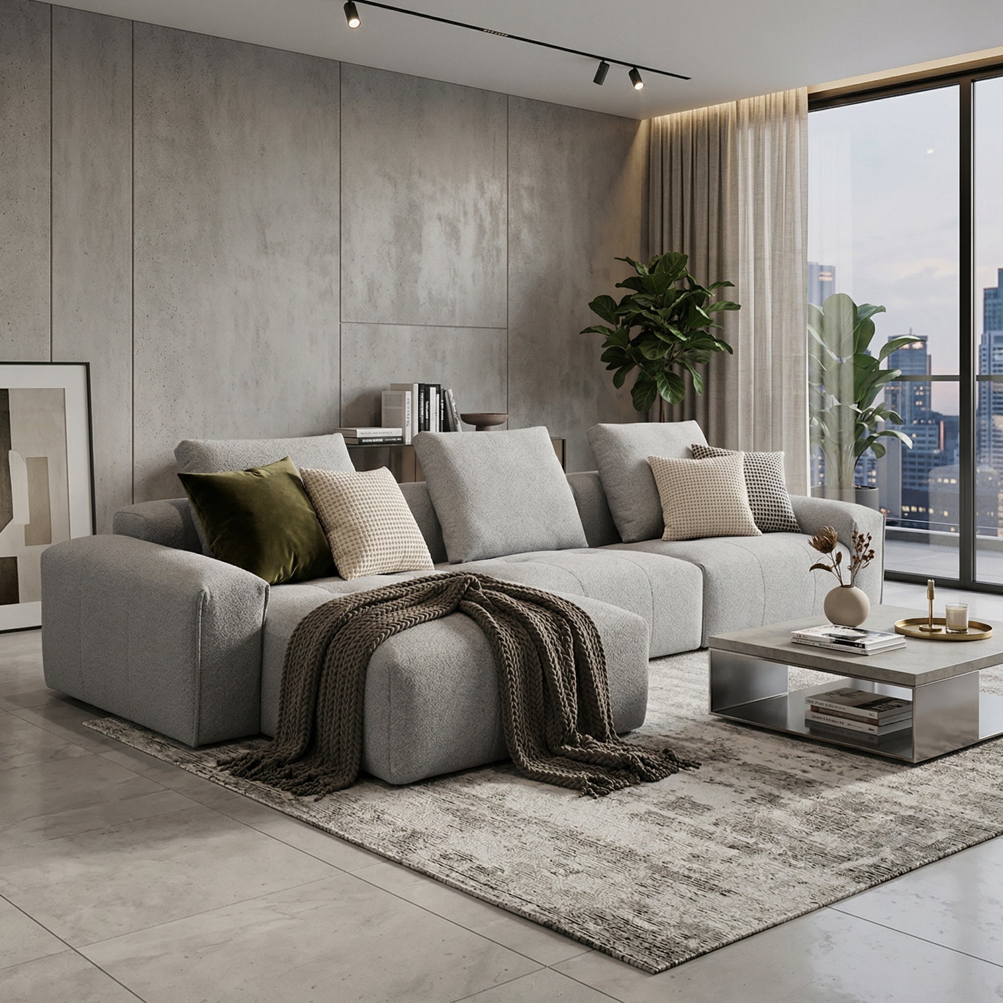 Bodö Lux Sectional Sofa with Adjustable Chaise, Grey White