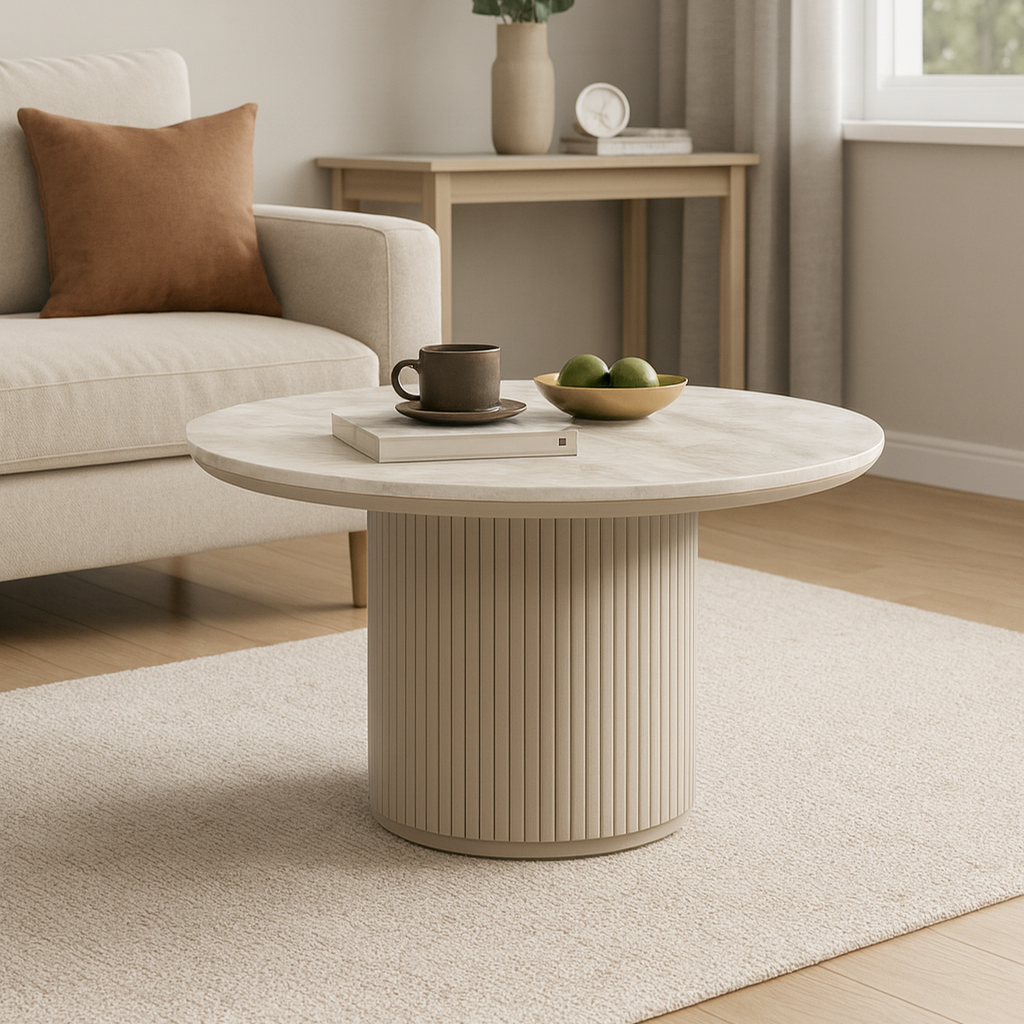 Brük coffee table 60CM, Matte White & Khaki Grey