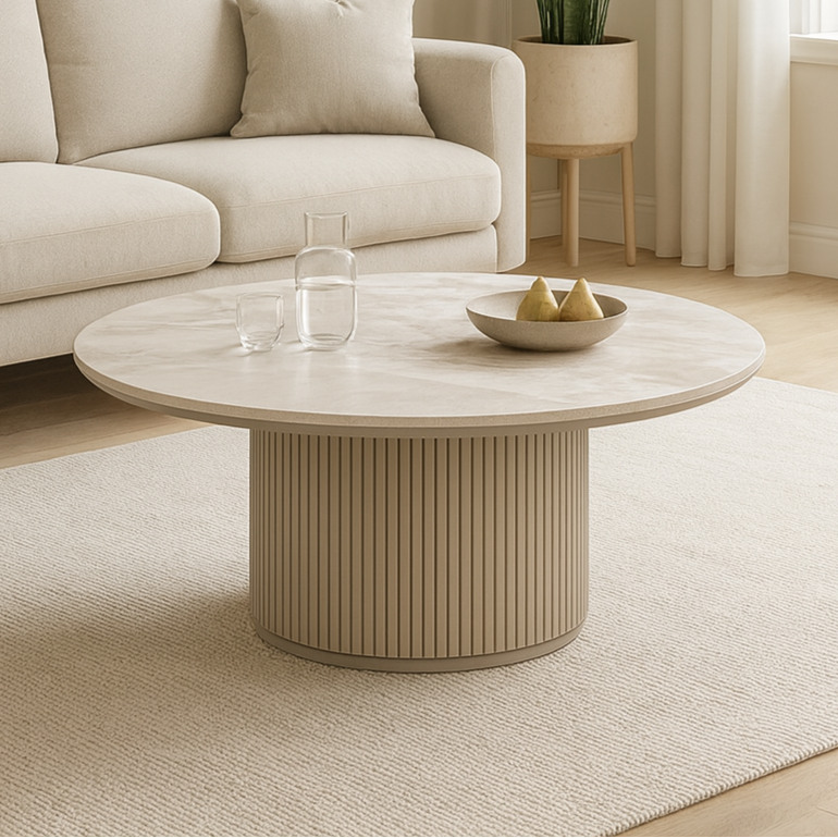 Brük coffee table 80CM, Matte White & Khaki Grey