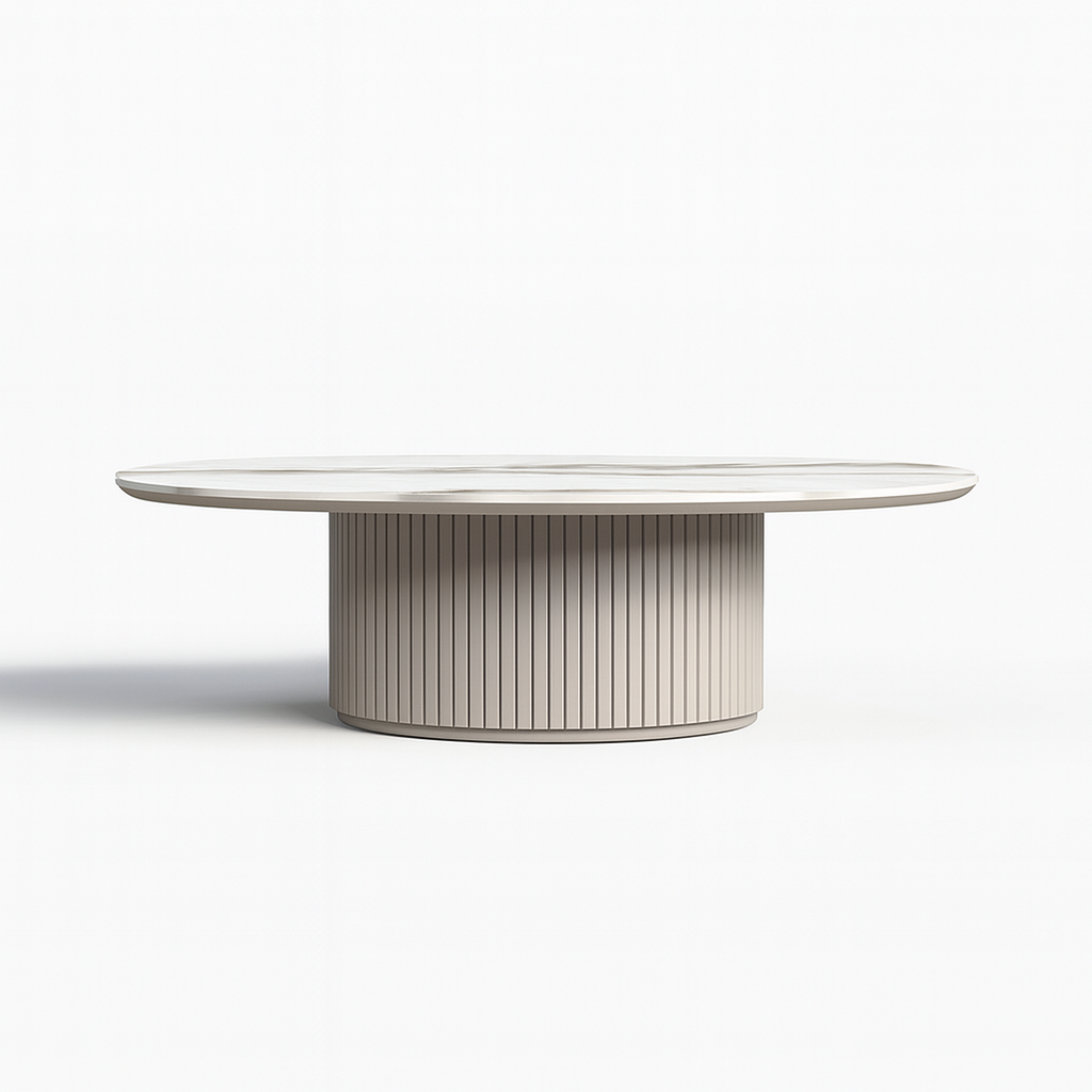 Brük Oval coffee table 1.3M, Matte White & Khaki Grey
