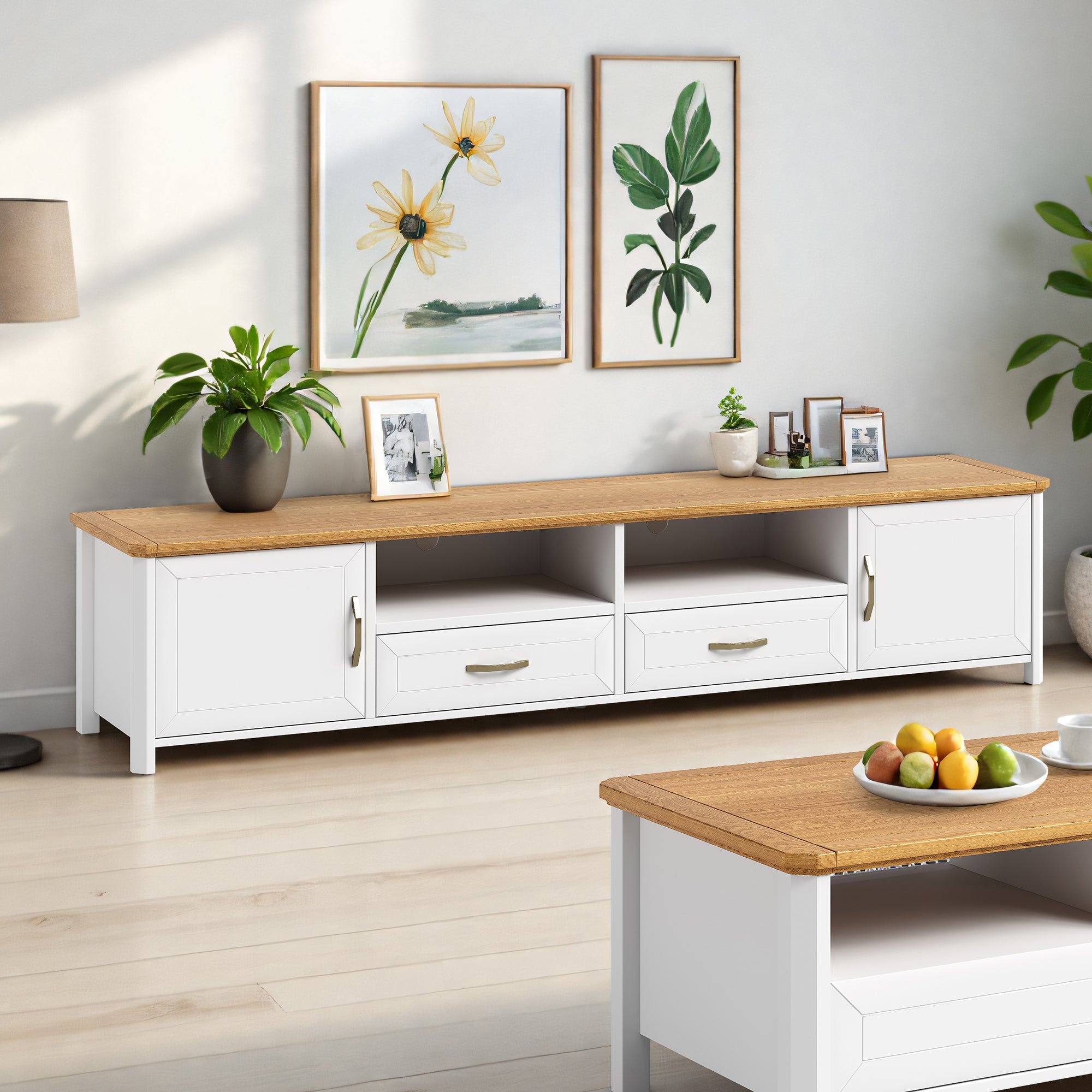 Eira TV Stand, 2.4M, White & Wood