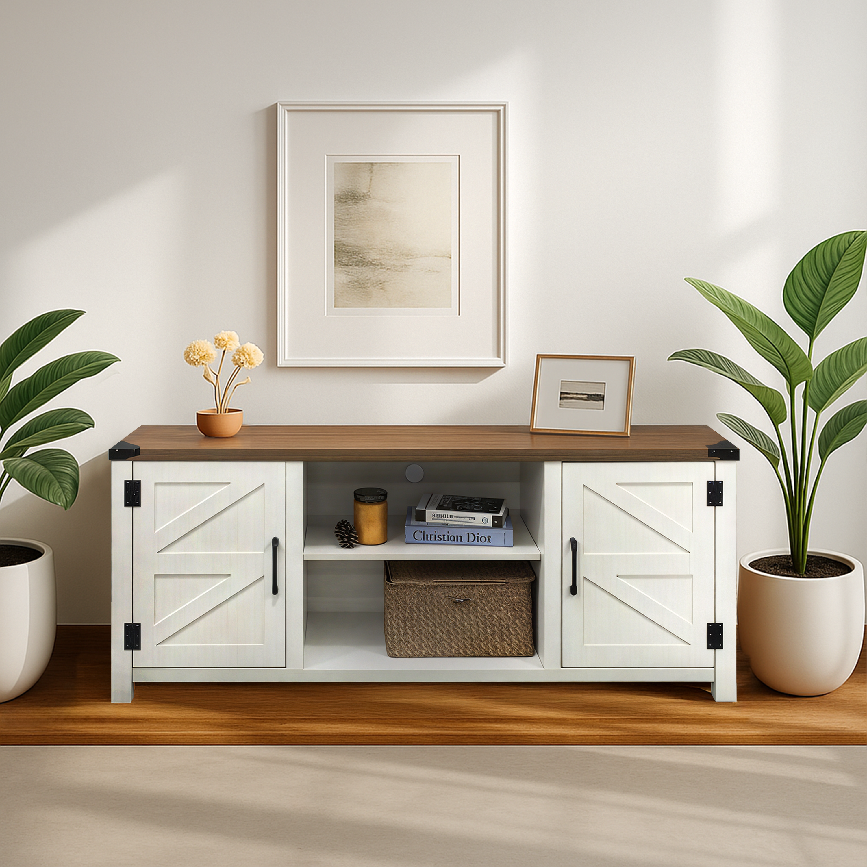 Fönde TV Stand, 1.5M, Golden Walnut & White