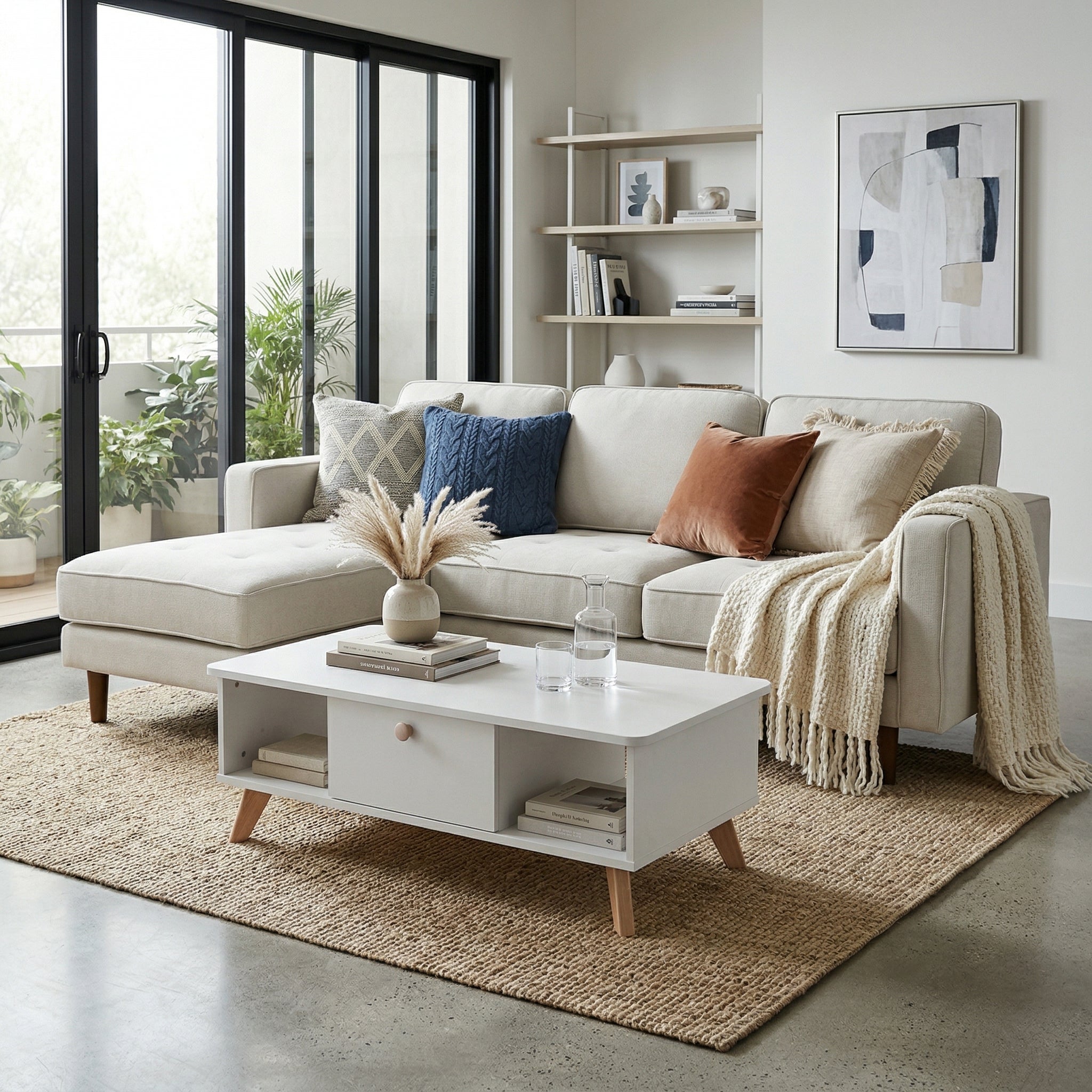 Förja Fabric 3-Seater sofa with Ottoman, Beige