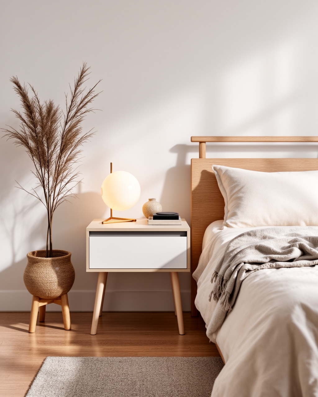 Körte bedside table, Oak & White