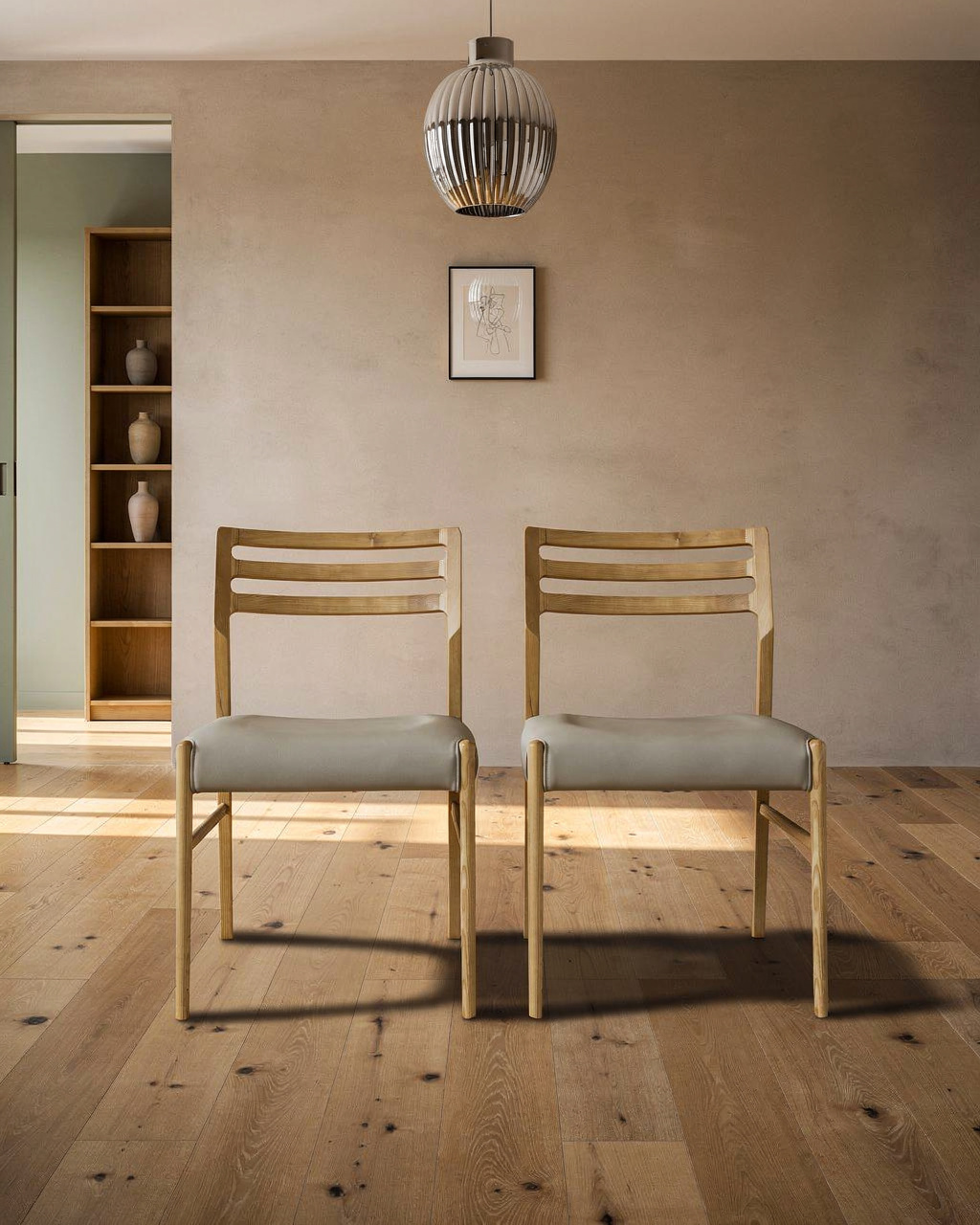 Lödi Dining Chair, Wood/Grey, Set of 2