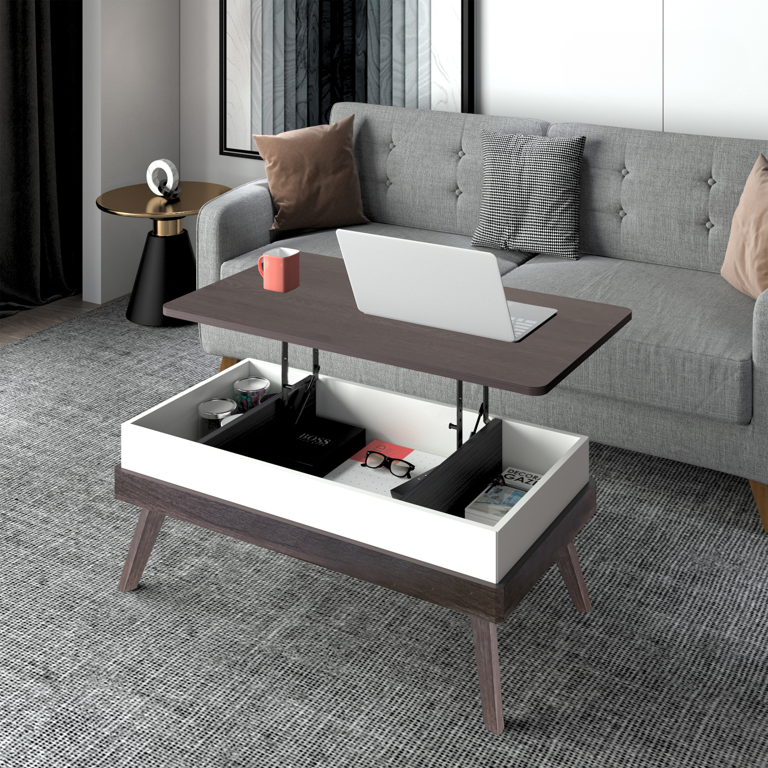 Mira Lift Up Coffee Table, Cass Walnut