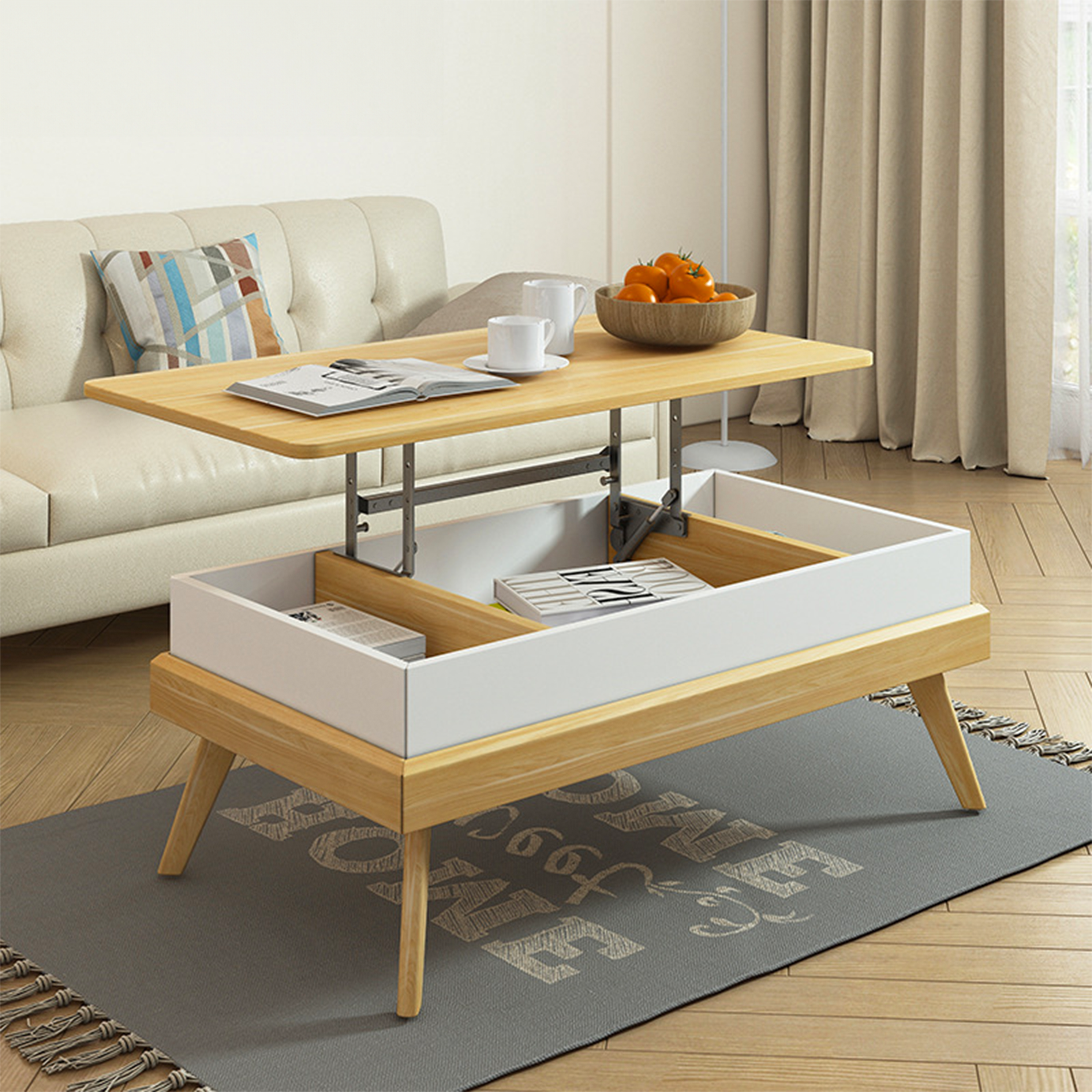 Mira Lift Up Coffee Table, Red Oak