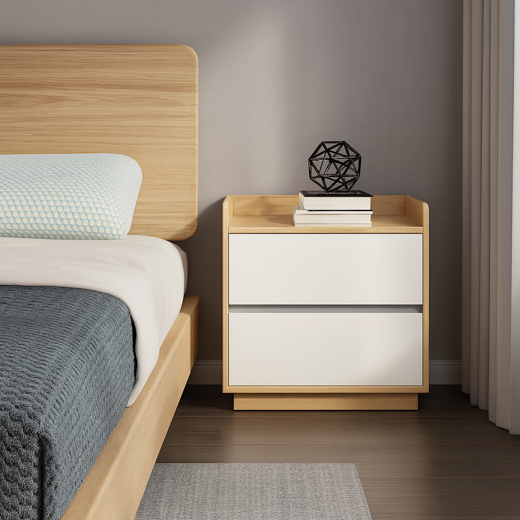 Niso Bedside Table, Oak & White