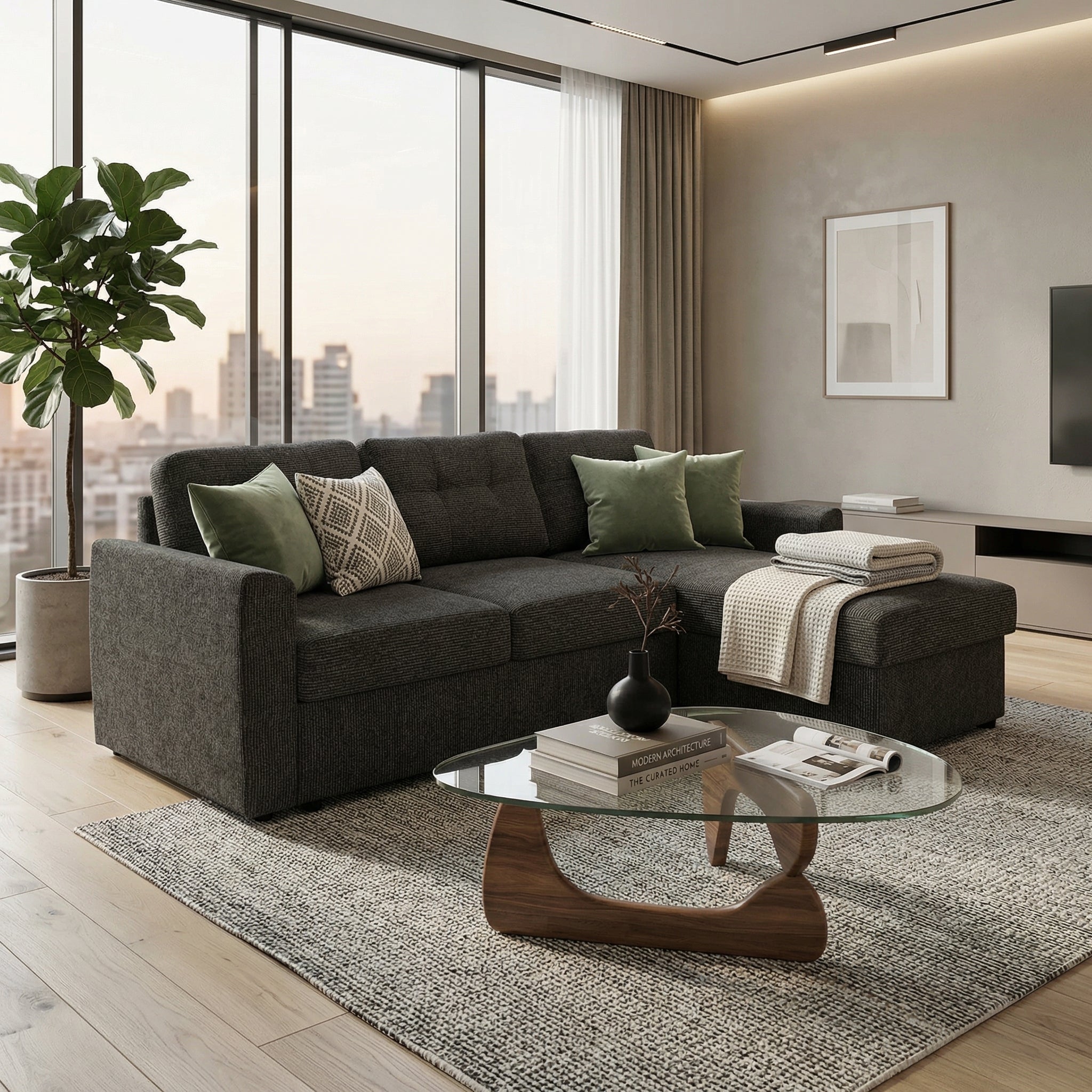 Njæl 3 Seater Sofa bed with Storage, Carbon Black