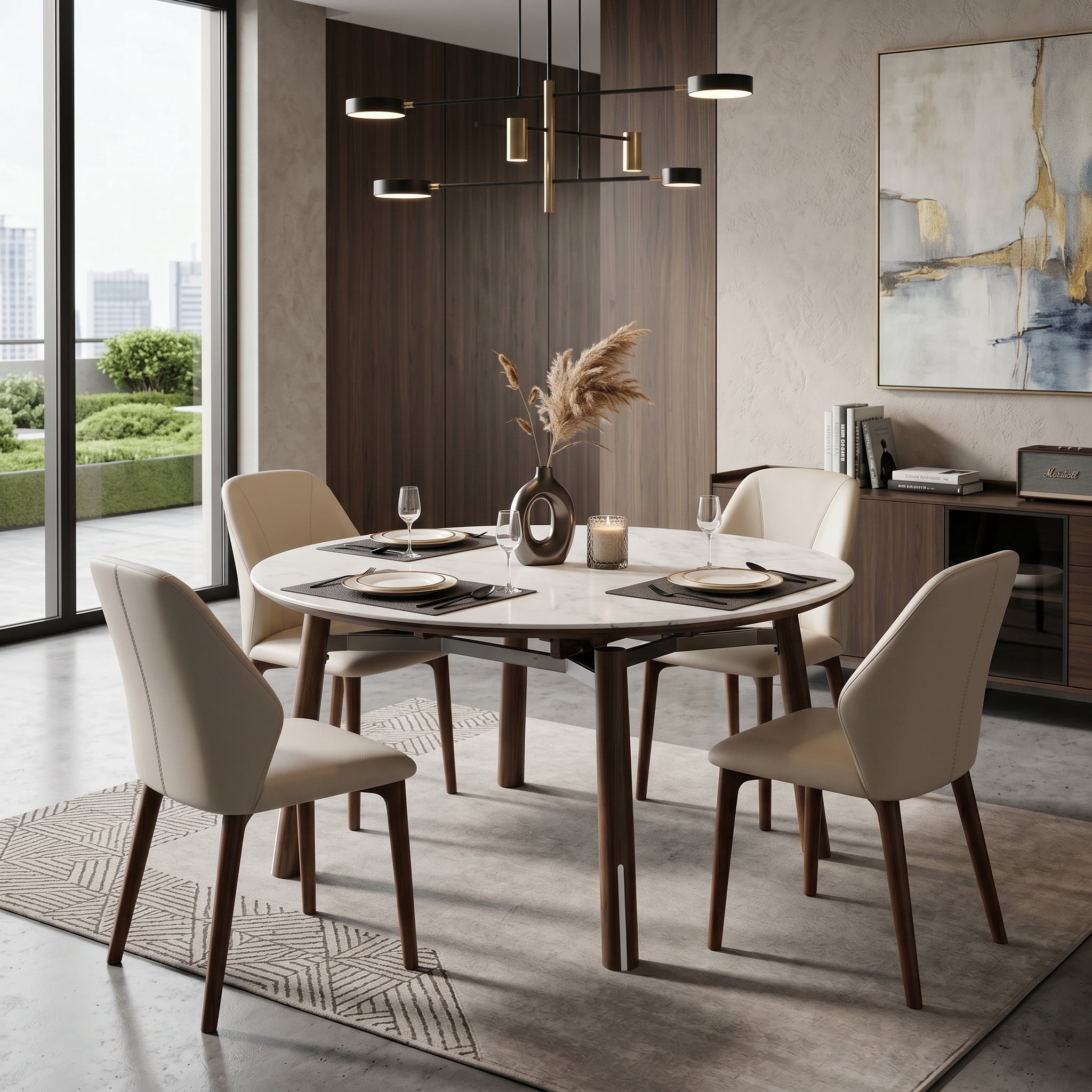 Ørel Round Foldable Dining Table, White & Walnut