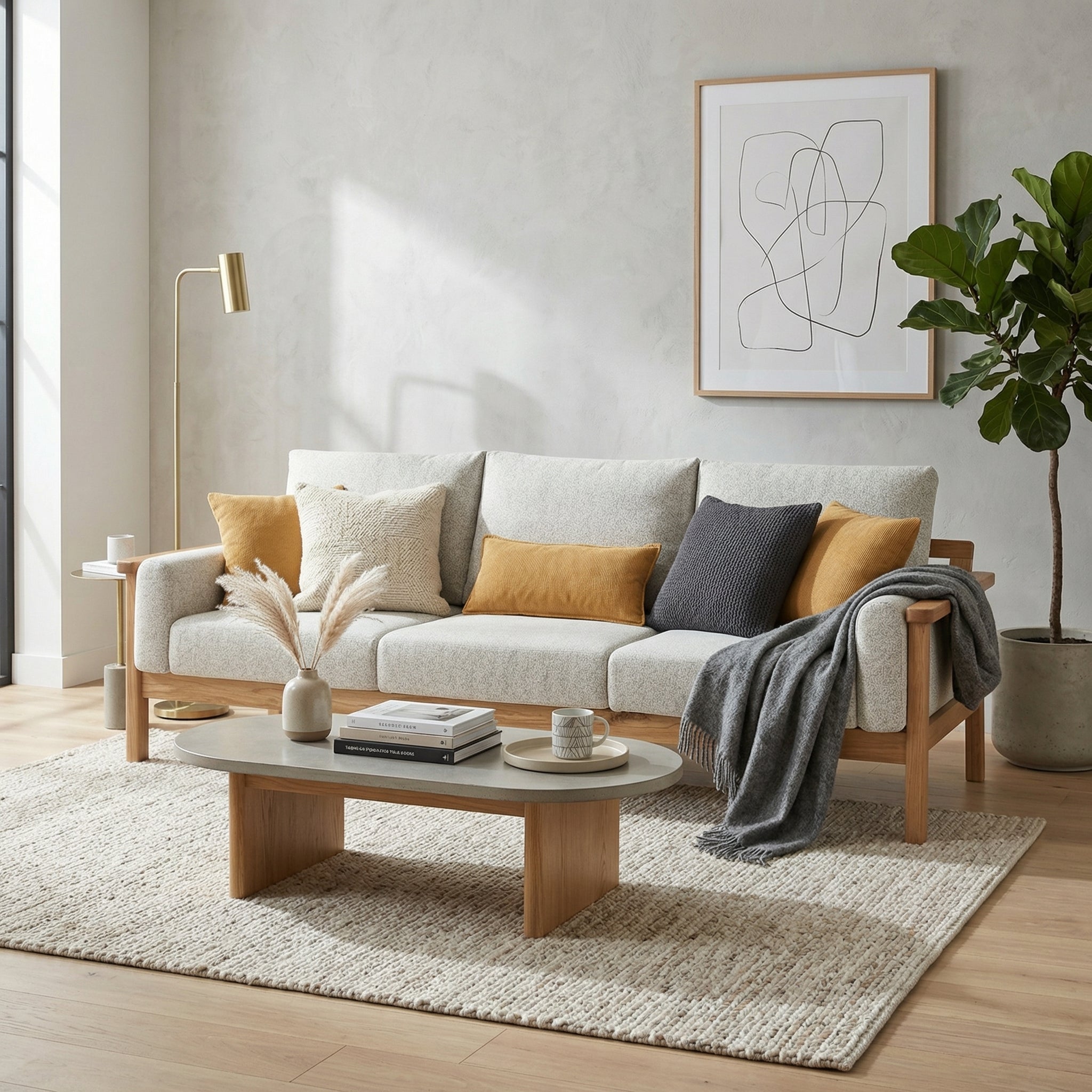 Remle 3 Seater Solidwood Sofa, Beige